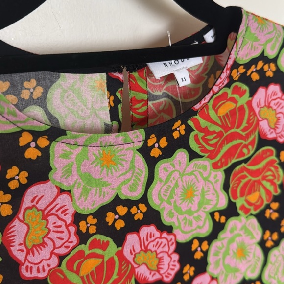 RHODE Ella Floral-Print Cotton Mini Dress size xs missing belt - Picture 4 of 10